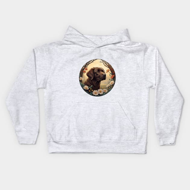 Chocolate Lab Portrait Kids Hoodie by Pet And Petal